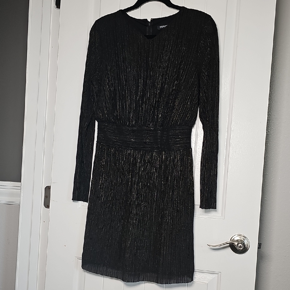Express M Black Long Sleeve Sheath Dress with Tie Front